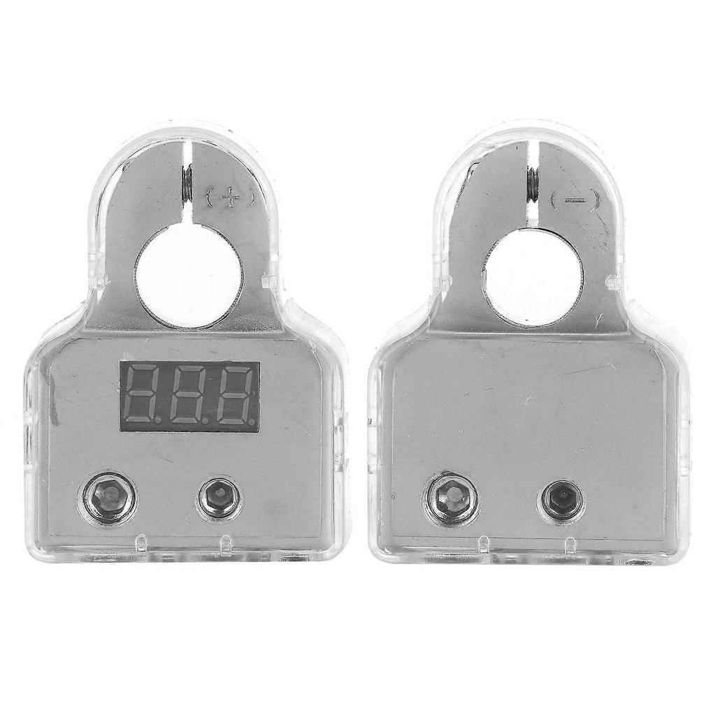 2pcs Car Battery Terminal Connectors with Voltmeter Real Time Monitoring 0/4/8 AWG Gauge Clear Cover