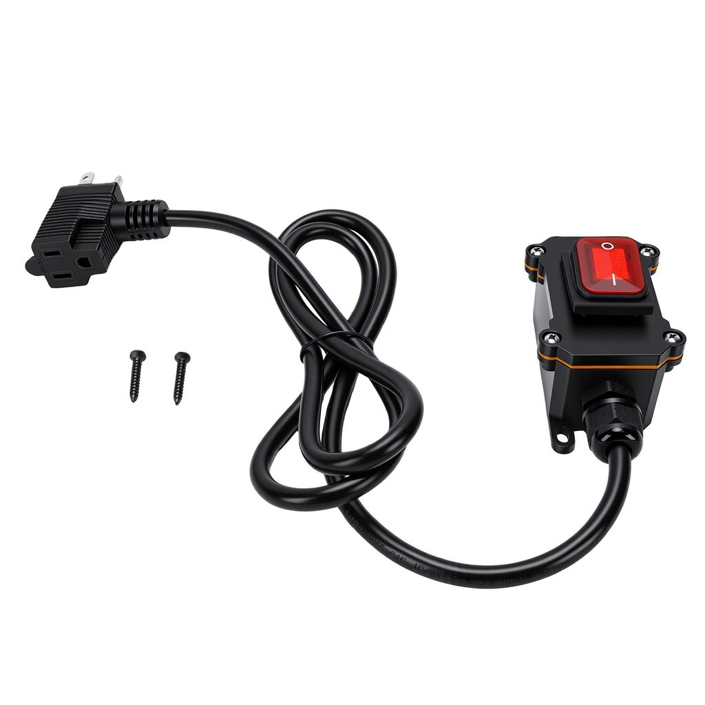 Inline Cord Switch with 4ft 18AWG Cable Piggyback Plug 16A IP67 Water Proof Inline Power Switch NEMA 5 15P Plug and 5