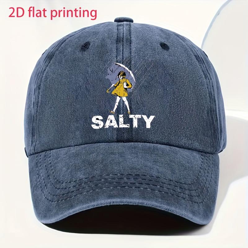 Adjustable Vintage Washed Baseball Cap with Umbrella and SALTY Print Unisex Fashionable Streetwear Ideal for Gifts