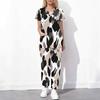 Women Plus Size Pink Orange Printed Cutout Neck Short Sleeve Scrub Set Pocket Top Long Pants