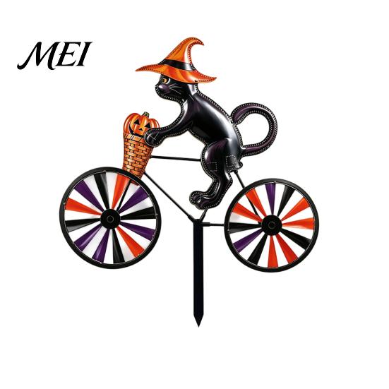 Yard Art for Garden Halloween Wizard/Ghost/Black Cat/Skeleton Bicycle Ground Stake Ornament, Metal Stakes, Patio And Balcony Ornaments Decorative