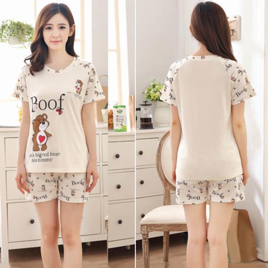 2Pcs/Set Cartoon Animal Women Sleepwear Short Sleeve Top Shorts Pajama set