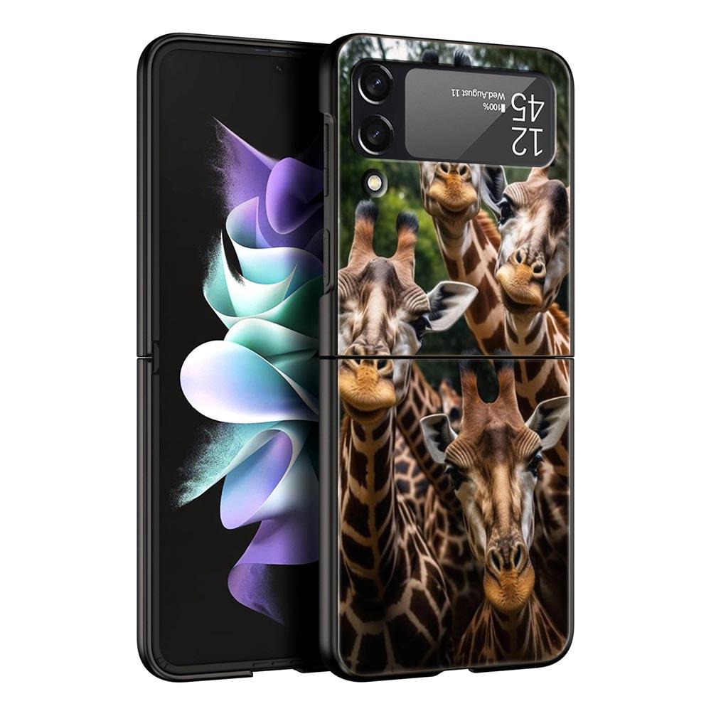 Чехол для телефона с рисунком «Селфи животных» Для Samsung Galaxy Z Flip3 Flip4 Flip5 PC Бамперная оболочка Для Z Flip 3 4 5 Черная Жесткая Складная Крышка