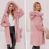 Long Warm Alpaca Sheepskin Wool Coat Warm Alpaca Hooded Bottle Green