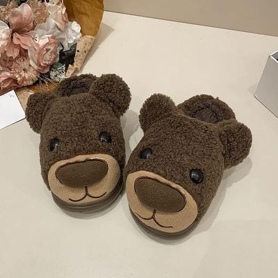 Милые мультяшные плюшевые тапочки с медведем, женские осенне-зимние новые домашние тапочки, универсальные теплые тапочки с закрытым носком для женщин