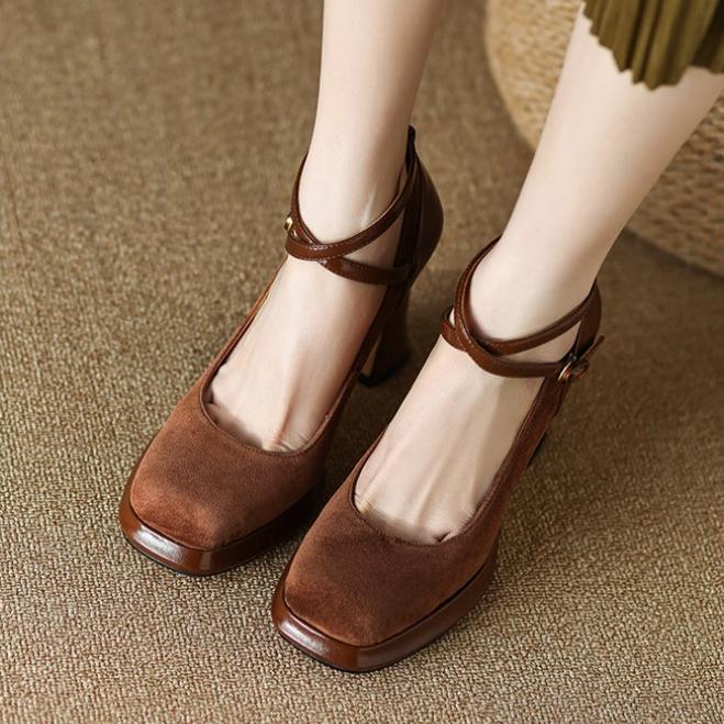 Модная женская обувь на высоком каблуке Элегантная модная обувь на толстой подошве на высоком каблуке Ретро с мелким вырезом Банкетная вечеринка Свадебная обувь Zapatos De Mujer
