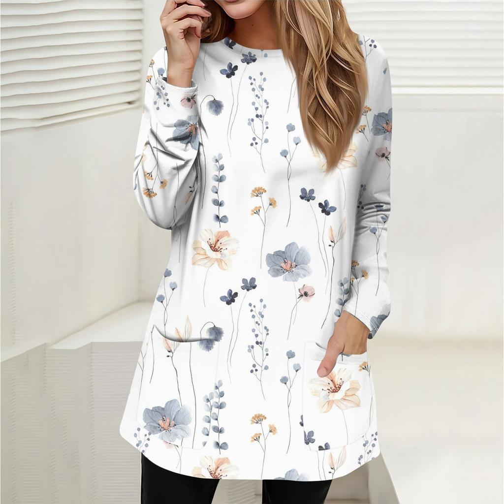 Женская толстовка, пуловер, спортивная одежда, карман, принт, повседневный топ с круглым вырезом и длинными рукавами