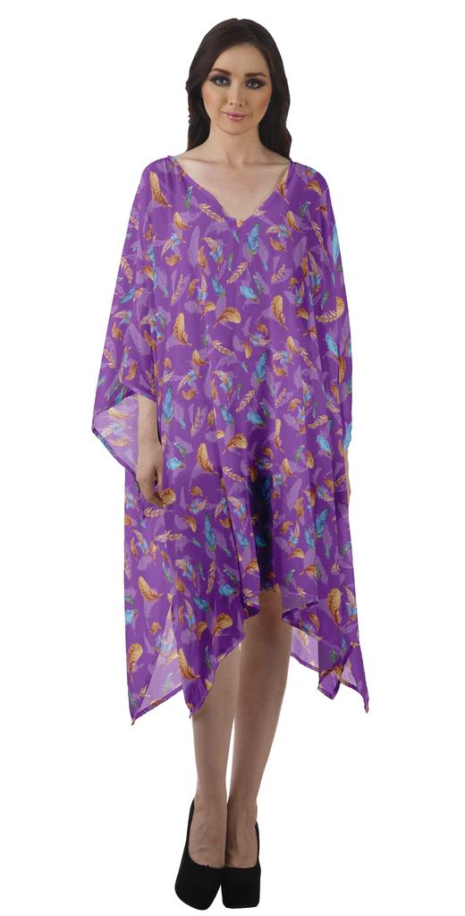 Moomaya Georgette Short Caftan Midi Dress Beach Swimwear Cover Up Womens