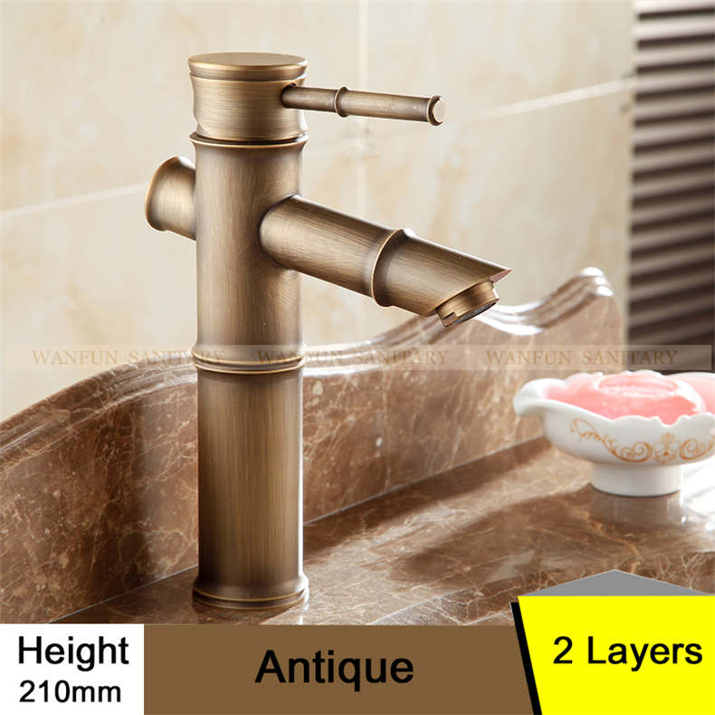 Basin Faucet Antqiue Brass Bamboo Waterfall Bathroom Sink Faucet Single Lever Deck Bath Toilet Mixer Water Tap WC Taps ZLY-6660