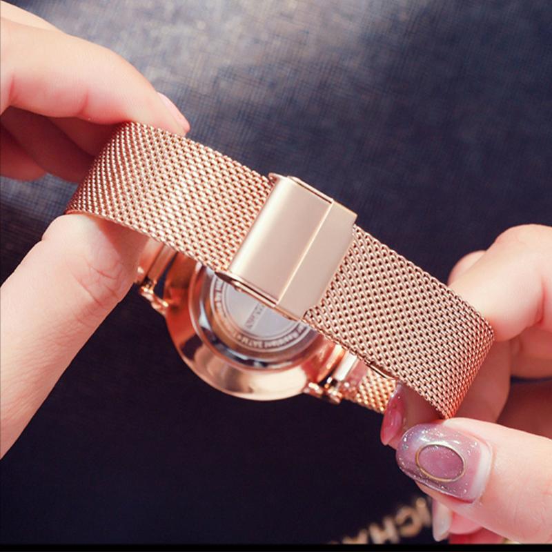 Japan Quartz Movement High Quality Women Steel Mesh Rose Gold Waterproof Ladies Watch
