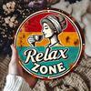 Vintage Relax Zone Aluminum Sign Round Rustic Metal Wall Art Plaque For Home Cafe Garage Living Room Balcony Decor