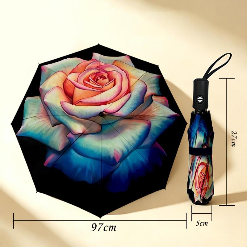 Rainbow Rose 8 Ribs 3Fold Black Glue Uv Protection Umbrella Sun Protection Rainproof Compact Folding Umbrella For Travel Daily Use C9241170