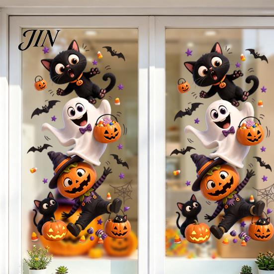 Waterproof PVC Seasonal Decals Halloween Window Clings, Static Decals, Removable Festive Wall Stickers, Durable Glass Art Supplies Animals/Ghost