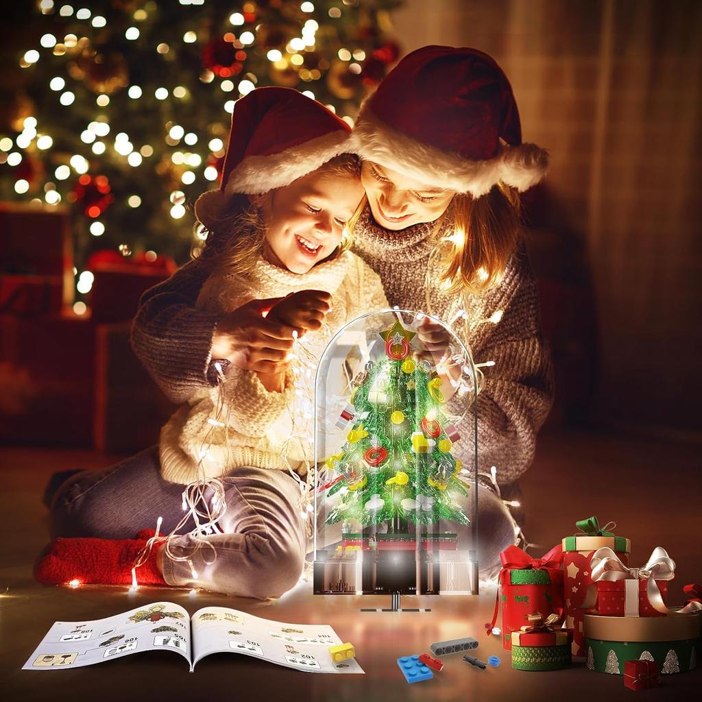 MOULD KING 10089 10090 Рождественский строительный блок Волшебная рождественская музыкальная шкатулка со светодиодными деталями Модель Рождественское украшение в подарок