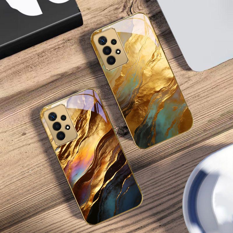Текстура золотого мрамора Для Samsung A73 A72 A71 A42 A56 A55 A54 A53 A52s A52 A51 A36 A35 A34 A33 A32 A16 Золотой стеклянный чехол для телефона
