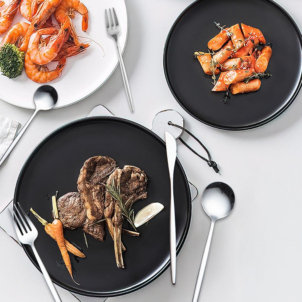 Набор из 30 штук черных столовых ножей, вилок, кофейных и чайных ложек из нержавеющей стали