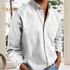 Весенняя мужская рубашка с нагрудным карманом, отложным воротником, однобортный свободный кардиган, однотонный формальный топ средней длины, повседневная рубашка