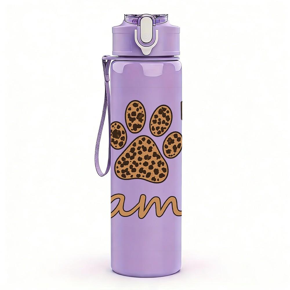 1PC Cat Mama Paw Letter Design 750ml Color Plastic Sports Water Bottle Leakproof Flip Straw Lid Suitable for Sports Office Home Use