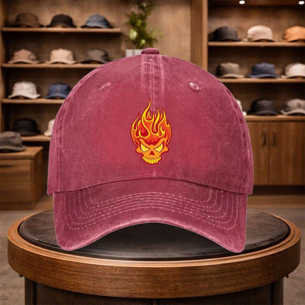Unisexs Flame Skull Baseball Cap Outdoor Fashion Adjustable Casual Hat Urban Style Lightweight Fashion Visor AllSeason Outdo