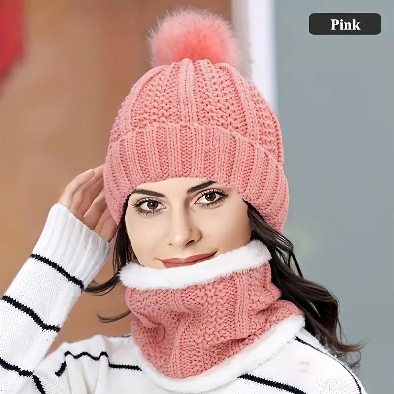2Pcs Winter Hat Set Thickened Plush Windproof and Cold-Proof Casual Warm Hats with Scarf Winter Accessory