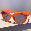New Sunglasses Large Frame Women Cat Eye Glasses Retro Fashion Floral Sunglasses Trendy Sunscreen Sunglasses Vacation Glasses