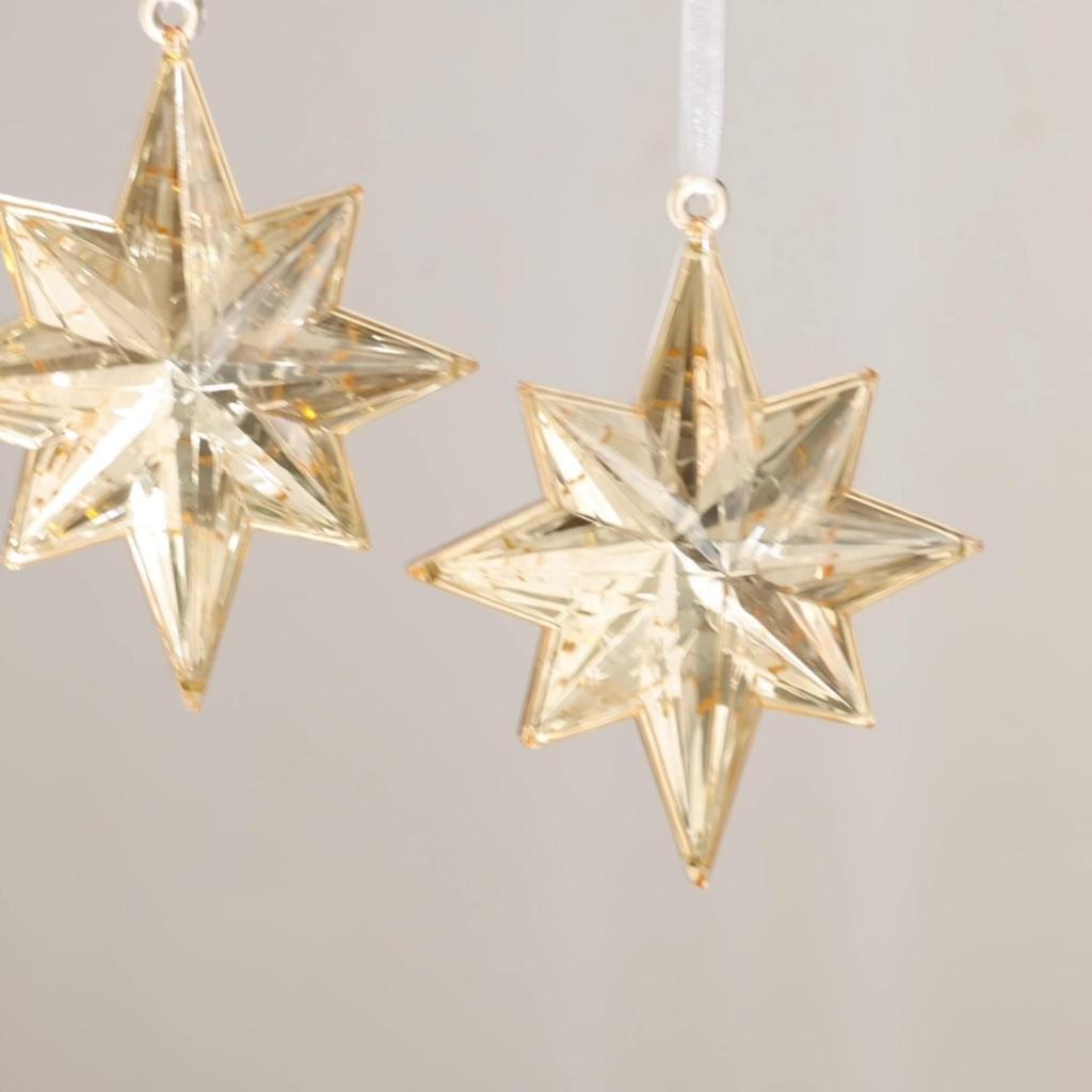 Gold Shiny Acrylic Explosion Star Pentagram Pendant Christmas Tree Ornament with Faux Gemstone.