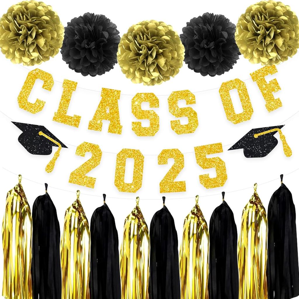 Mexico Class Of 2025 Graduation Banner Fiesta Pom Poms Flowers Paper Tassel Garland Decoration College Grad Party Supplies