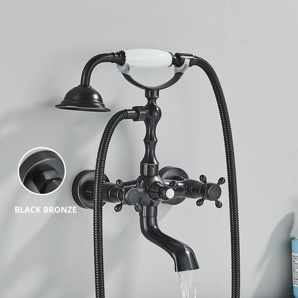 Luxury Golden Black Bathtub Faucet Mixer Tap Telephone Style With Sprayer Hand Shower Rotate Spout Tub Hot Cold Water Mixer Sets