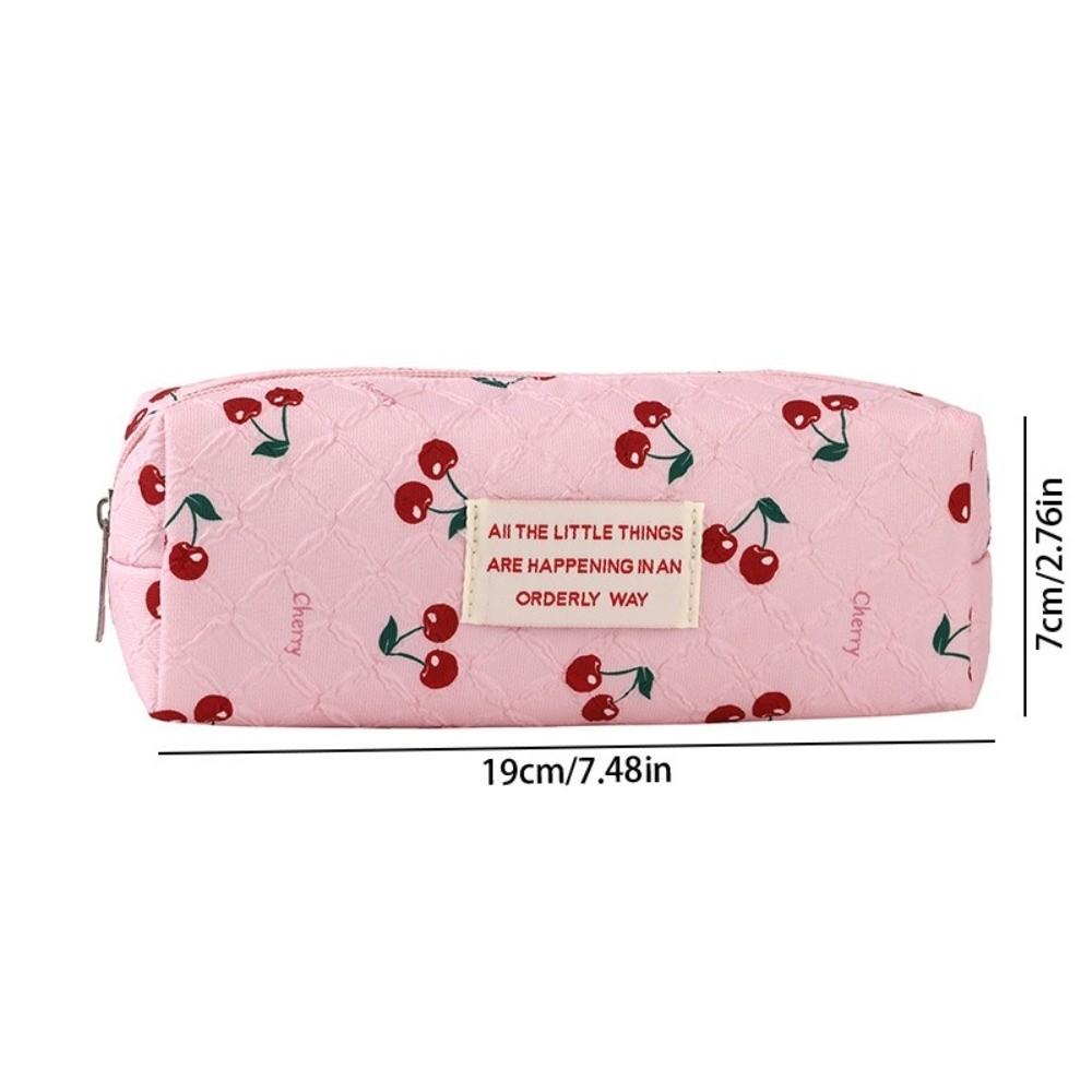 Cherry Print Pen Bag Large Capacity Pencil Pouch Stationery Organizer  School Office Supplies