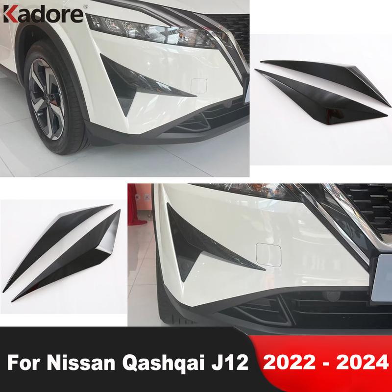Front Bumper Wind Knif Cover Trim For Nissan Qashqai J12 2024 Carbon Fiber Car Front Fog Light Lamp Frame Accessories