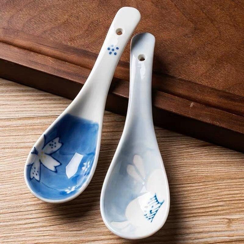 Керамическая десертная кофейная ложка, фарфоровая ложка для супа, расписная ложка для перемешивания, посуда, кухонная утварь