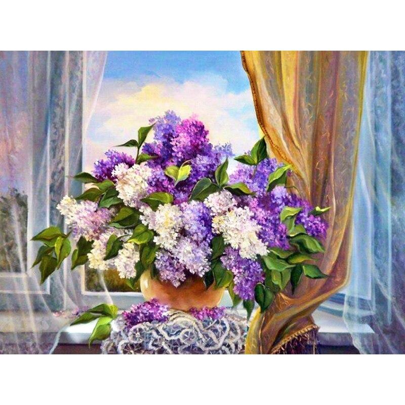 5D DIY Алмазная картина Ваза Алмазная вышивка Цветочный пейзаж Вышивка крестиком Полный круглый дрель Домашний декор Ручной художественный подарок