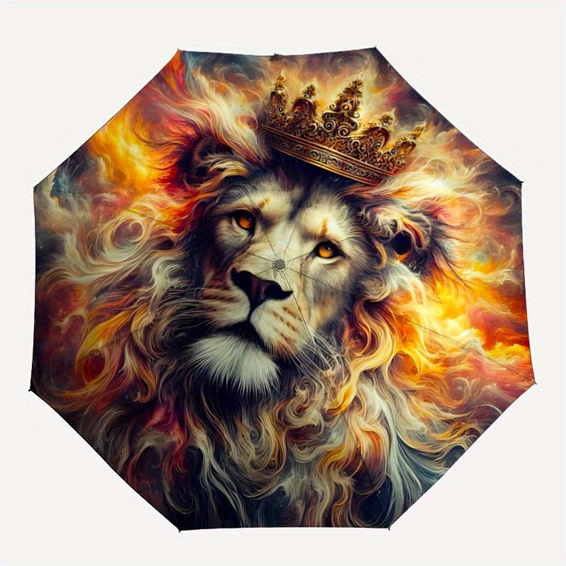 1pc Lion's Crown Amidst Celestial Flames Automatic Opening and Closing Umbrella, Lightweight 3-Fold, With Cute Cartoon Characters, Suitable for H