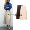 Spring New Women's Clothing French Style Design Multi-Color Silk Satin Texture Midi Skirt Pleated Skirt 3067401