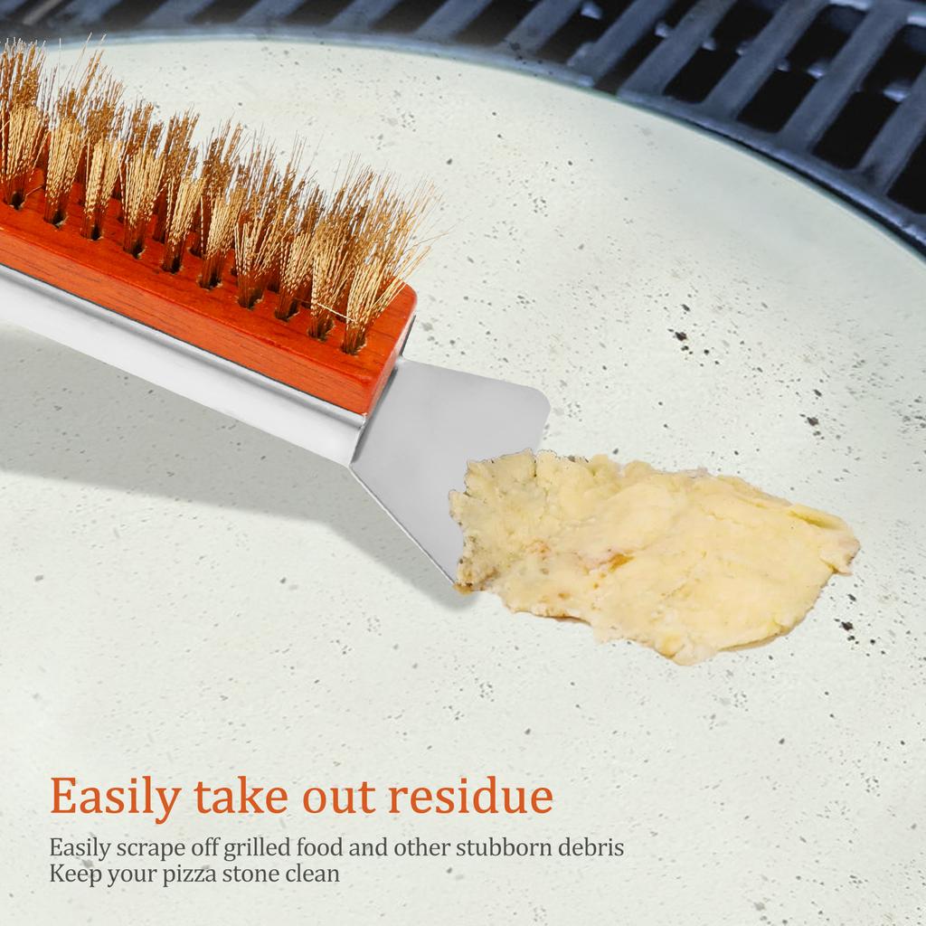 Pizza Oven Brush Kitchen Oven Brush Cleaner  with Stainless Steel Stone Scraper Efficient Pizza Stone Brushes Home Cleaning Tool