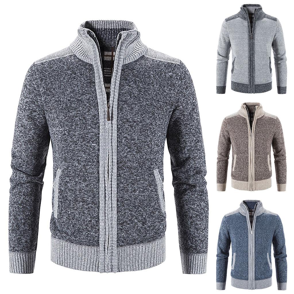 Men's Casual Autumn Winter Zipper Sweater Stand Collar  Cardigan Tops Sweater Blouse Coat