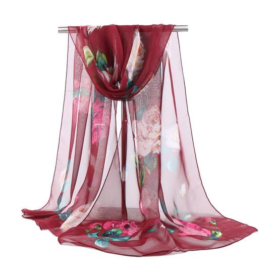 Women Faux Silk Scarf Flower Print Long Soft Scarf Sun Protection Beach Travel Outdoor Lightweight Shawl