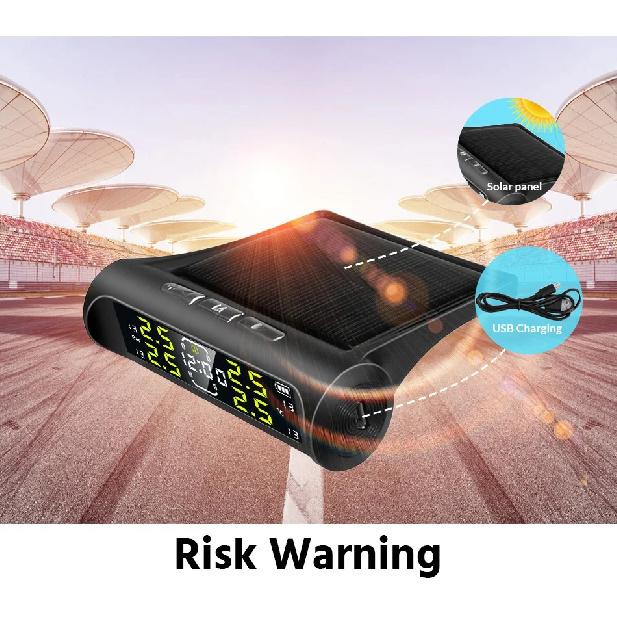 Беспроводная TPMS с солнечной зарядкой, мониторинг в реальном времени с дисплеем электронных часов, 4 датчика, система контроля давления в шинах