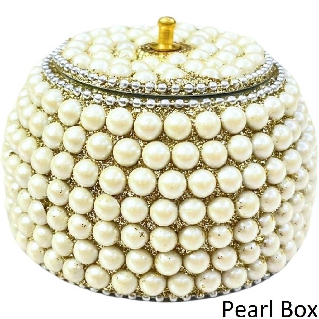 ADORN WORLD Off White Pearl Box Decorative Showpiece - 3 Cm (Metal, Multicolor)