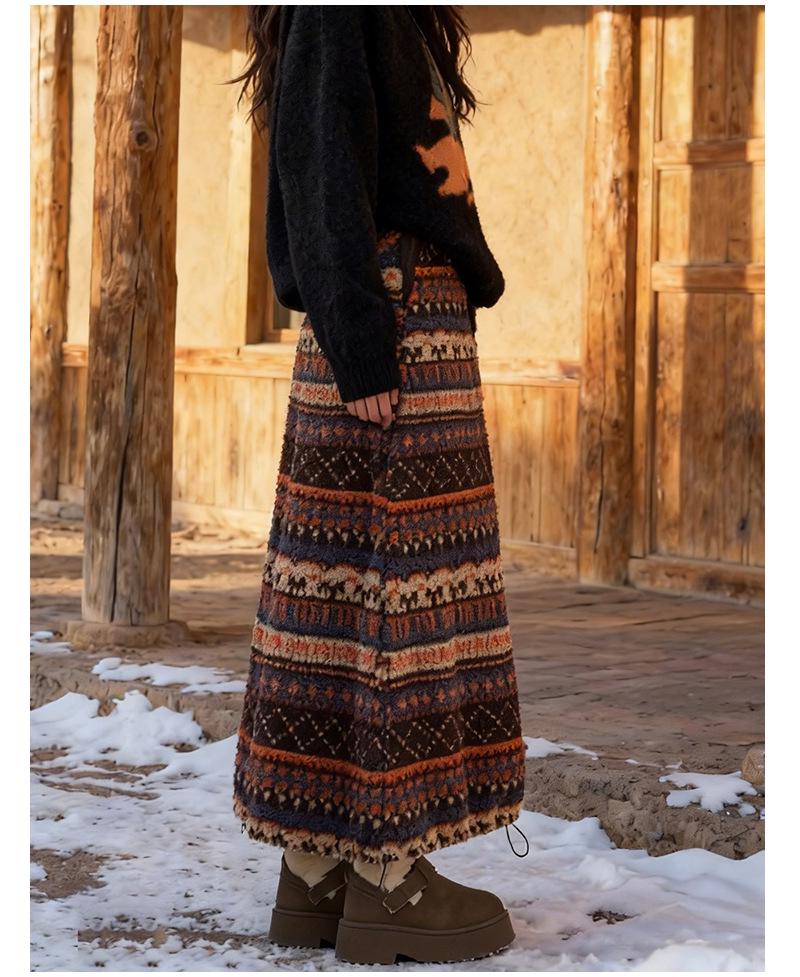 Женская флисовая юбка-фонарик в этническом стиле Fair Isle для осени/зимы