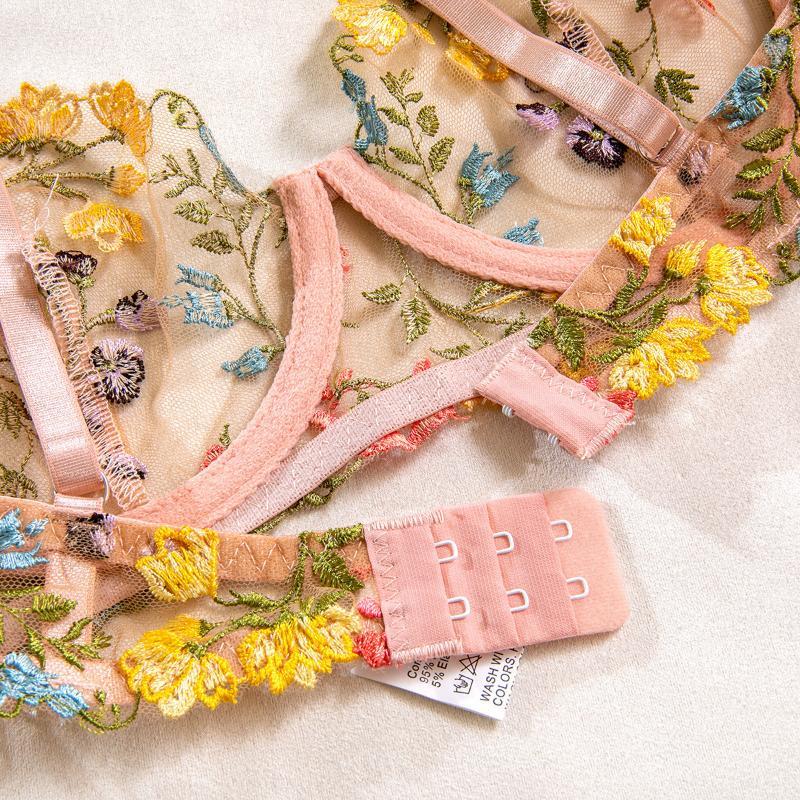 Women Sexy Lingerie Set Transparent Sexy Lace Bra Set Underwired Bras Thin Female Pure Desire Underwear Floral Thong