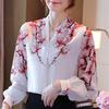 Long Sleeve Printed Chiffon Blouse Shirt Women Tops V-Neck Women Blouse J26