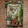 Vintage Floral Metal Tin Sign 20.32x30.48 Cm Rust-Proof Waterproof Iron Wall Art - Country Garden Scene with Gardening Tools, In