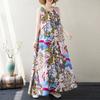 Summer Ethnic Style Plus Size Printed Cotton Linen Loose Round Neck Sleeveless Dress for Women Long Skirt Dresses