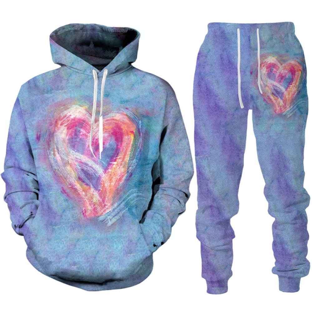 Sweet Love Heart 3D принт мужской/женский спортивный костюм, повседневная толстовка с капюшоном и брюки, комплекты из 2 предметов, пуловер большого размера, трендовая толстовка для пар