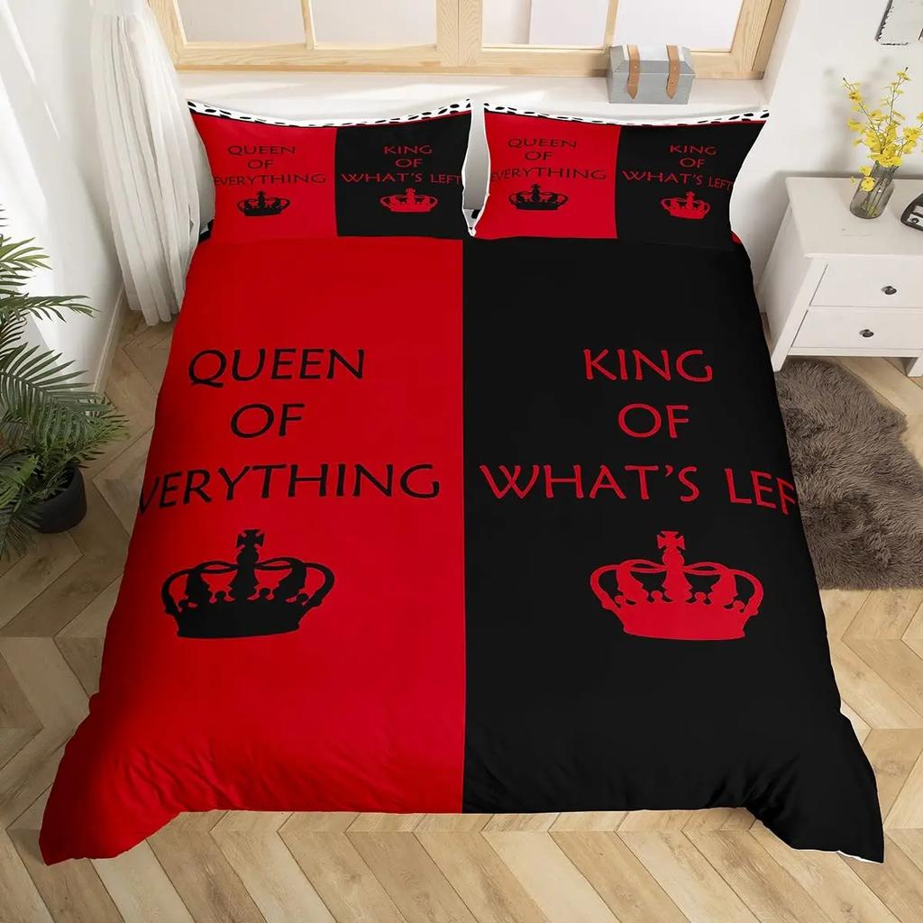 Couple Black And White King Queen Duvet Cover Mr And Mrs Gifts Bedding Set Red Lips Quilt Cover 2/3Pcs Polyester Comforter Cover
