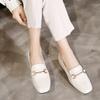 Leather Single Shoes Women's New Summer Flat-bottomed Versatile Loafers Women's Low-heeled Fashion Square Head Leather Shoes Women's Thick Heels