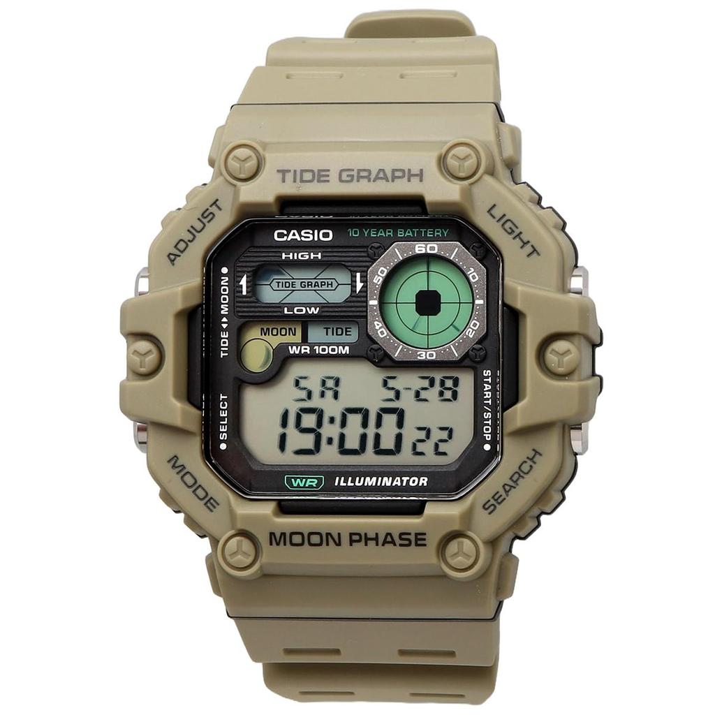 Casio Цифровые часы с графиком приливов и отливов и данными о фазах Луны Хаки Международная модель Мужской дисплей, WS-1700H-5AV Бежевый, [Б/У]