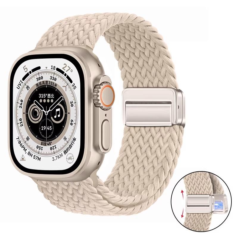 Плетеное нейлоновое петлевое ремешок для Apple Watch Ultra 3 2 49 мм 11 10 46 мм 42 мм 9 8 7 45/41 мм Магнитный ремешок iWatch 6 5 SE 44/40 мм Correa