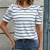 Летняя женская модная полосатая футболка с пышными рукавами для женщин